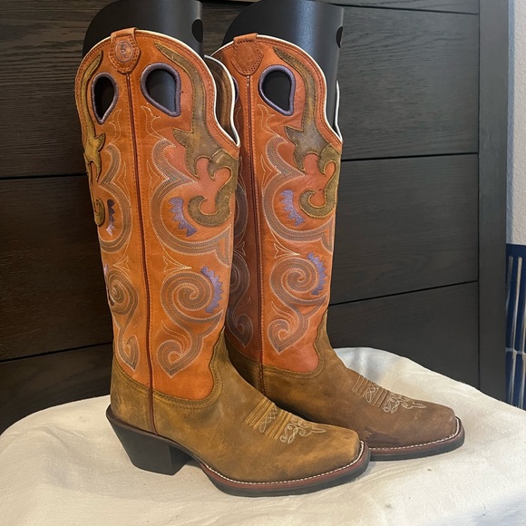 Tony Lama Women's Heeled Boots - Brown and Orange - Picture 3 of 7